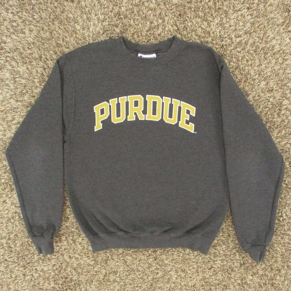 Purdue University Sweater Mens Small Gray Gold Crewneck Fleece Pullover Champion - Picture 1 of 7